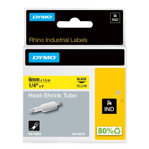 Dymo Rhino Termocaurulīte 18052 6mm x 1.5m  melns uz dzeltenas