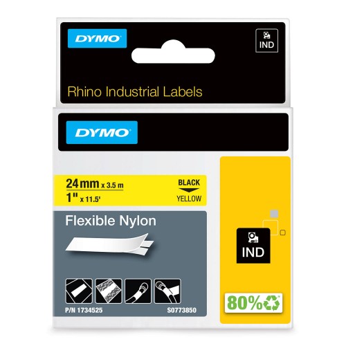 Dymo Rhino Neilona Lente 1734525 24mm x 3.5m  melns uz dzeltenas / elastīgs