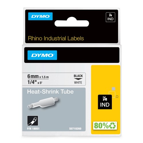 Dymo Rhino Termocaurulīte 18051 6mm x 1.5m melns uz baltas