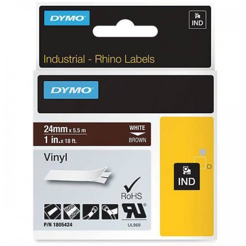Dymo Rhino Vinila Lente 1805424 24mm x 5.5m balts uz brūnas