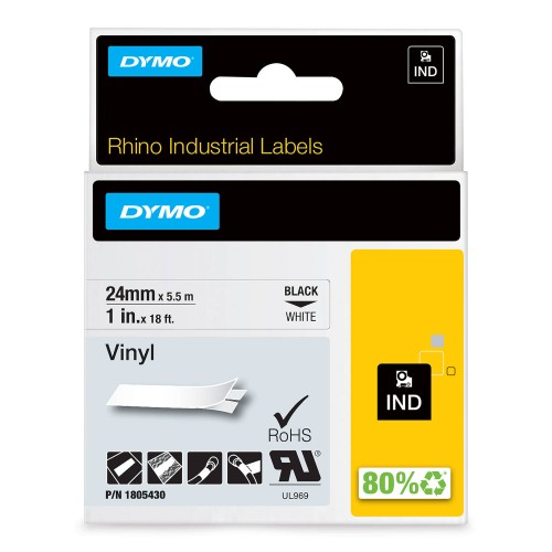 Dymo Rhino Vinila Lente 1805430 24mm x 5.5m melns uz baltas