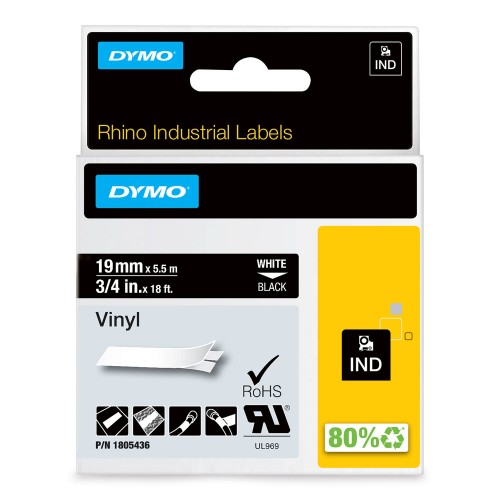 Dymo Rhino Vinila Lente 1805436 19mm x 5.5m balts uz melnas