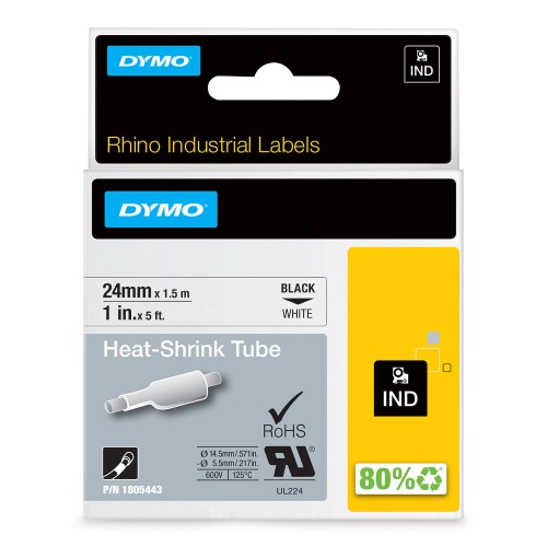 Dymo Rhino Termocaurulīte 1805443 24mm x 1.5m melns uz baltas