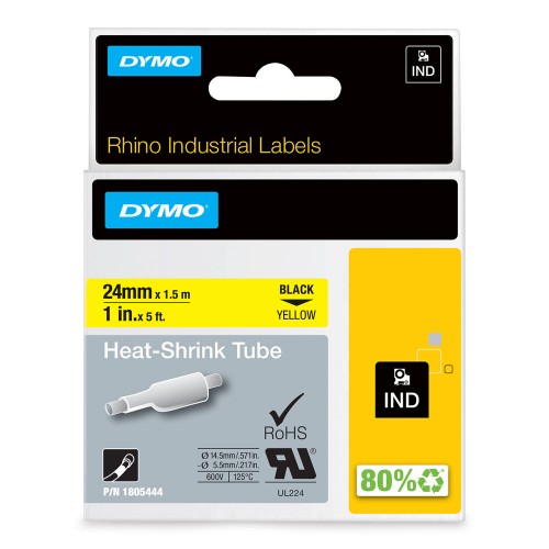 Dymo Rhino Termocaurulīte 1805444 24mm x 1.5m  melns uz dzeltenas