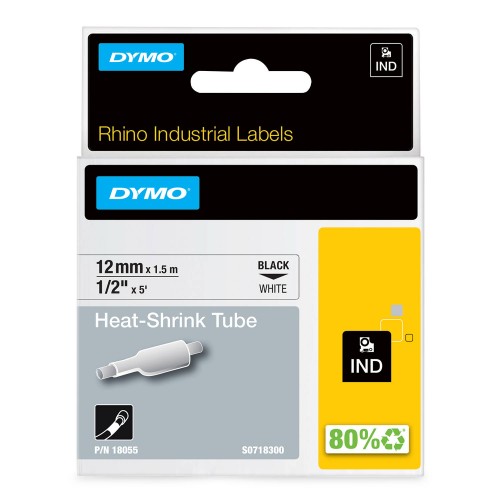 Dymo Rhino Termocaurulīte18055 12mm x 1.5m melns uz baltas