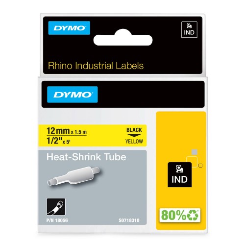 Dymo Rhino Termocaurulīte 18056 12mm x 1.5m  melns uz dzeltenas