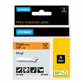Dymo Rhino Vinila Lente 18435 12mm x 5.5m  melns uz oranžas Dymo Rhino Vinila Lente 18435 12mm x 5.5m  melns uz oranžas