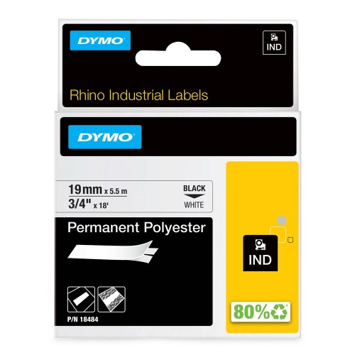 Dymo Rhino Poliestera Lente 18484 19mm x 5.5m melns uz baltas / stingri pielīpoša - S0718220