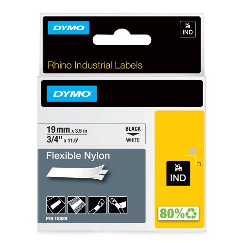 Dymo Rhino Neilona Lente 18489 19mm x 3.5m melns uz baltas / elastīgs