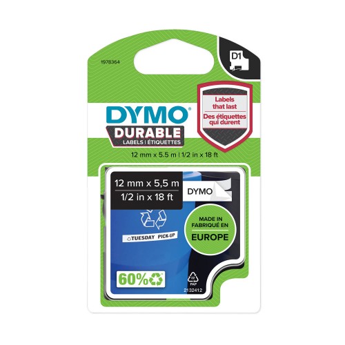 Dymo lente D1 Durable 1978364 12mm x 5,5 m melns uz balta
