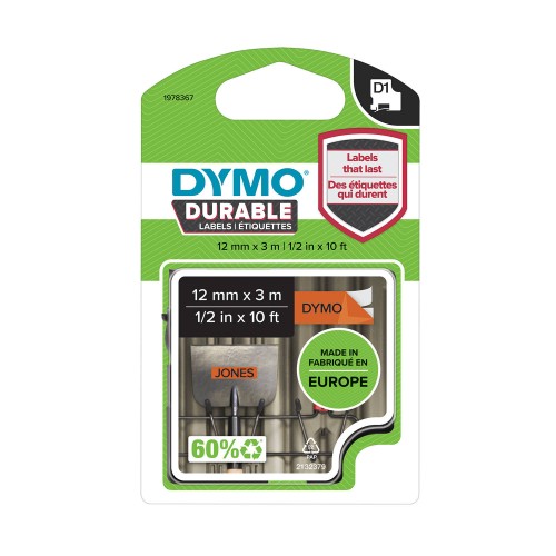 Dymo lente D1 Durable 1978367 12mm x 3m melna uz oranža
