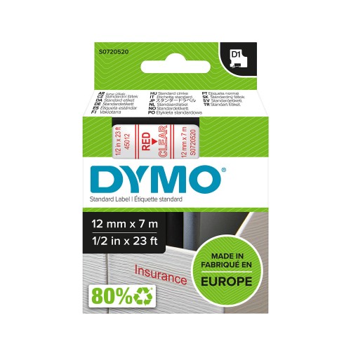 Dymo Lente D1 45012 12mm x 7m / sarkans uz caurspīdīgas – S0720520