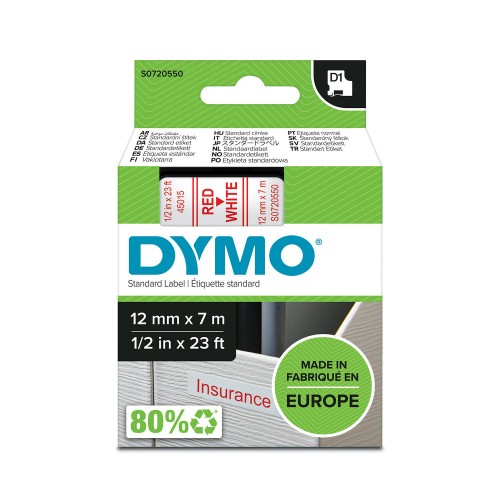 Dymo Lente D1 45015 12mm x 7m / sarkans uz baltas – S0720550