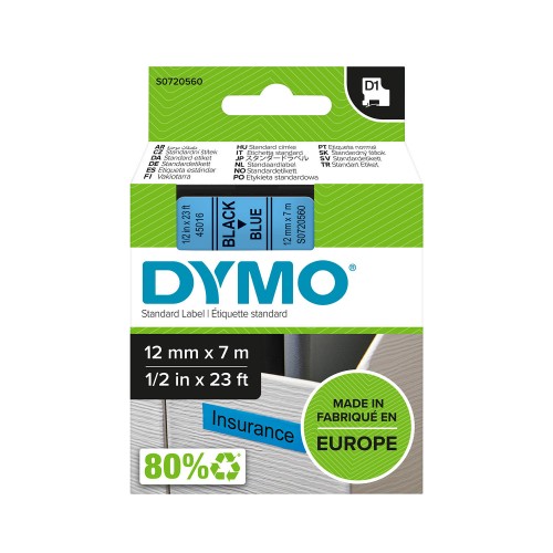 Dymo Lente D1 45016 12mm x 7m /  melns uz zilas – S0720560