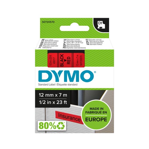 Dymo Lente D1 45017 12mm x 7m /  melns uz sarkanas – S0720570