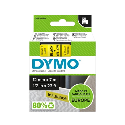 Dymo Lente D1 45018 12mm x 7m /  melns uz dzeltenas – S0720580