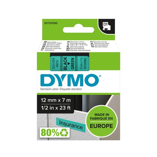 Dymo Lente D1 45019 12mm x 7m /  melns uz zaļas – S0720590