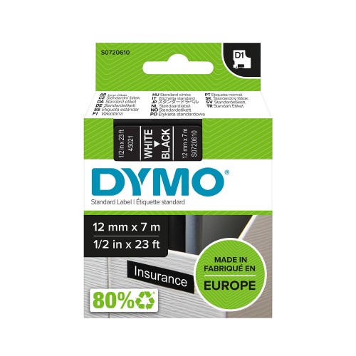 Dymo Lente D1 45021 12mm x 7m / balts uz melnas – S0720610