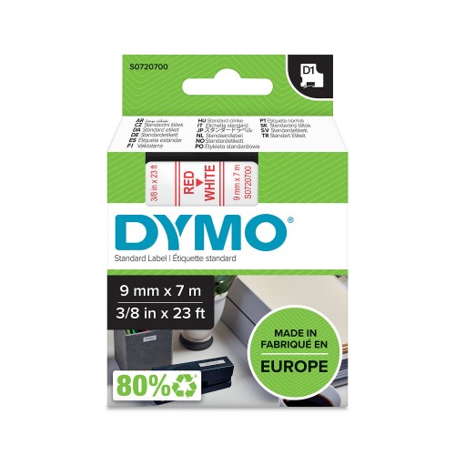 Dymo Lente D1 40915 9mm x 7m sarkans uz baltas – S0720700
