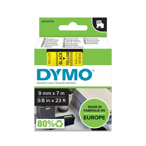Dymo Lente D1 40918 9mm x 7m  melns uz dzeltenas – S0720730