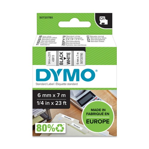 Dymo Lente D1 43613 6mm x 7m melns uz baltas – S0720770