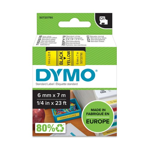 Dymo Lente D1 43618 6mm x 7m  melns uz dzeltenas – S0720790