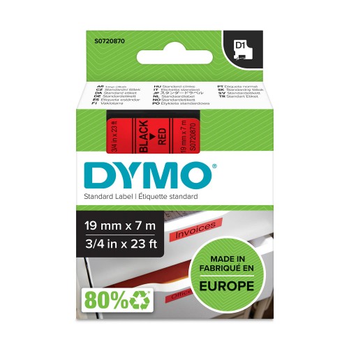 Dymo Lente D1 45807 19mm x 7m /  melns uz sarkanas – S0720870