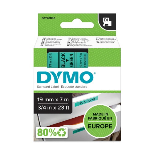 Dymo Lente D1 45809 19mm x 7m /  melns uz zaļas – S0720890